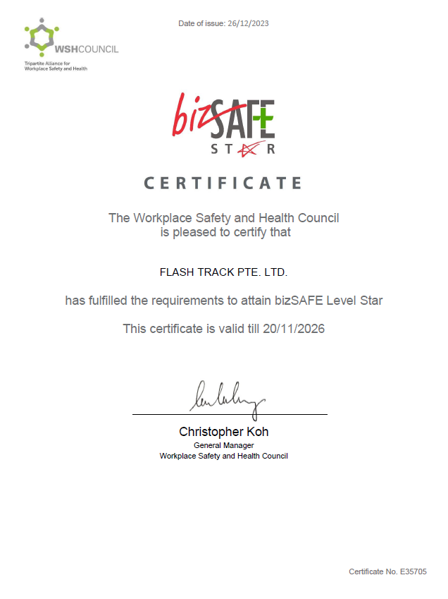 BizSAFE Star Certificate